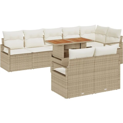 Afbeelding van vidaXL 9 delige tuinbankset met kussens beige poly rattan acacia