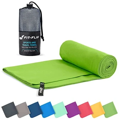 Afbeelding van Microvezel handdoeken compact, ultralicht &amp; sneldrogend handdoek de perfecte sporthanddoek, strandlaken en reishanddoek (70x140cm 1 stuk, Groen)