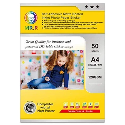 Afbeelding van MR.R Fotopapier, bedrukbaar, inkjet, mat, gecoat, zelfklevend, 120 g/m² (A4 x 50 vellen)