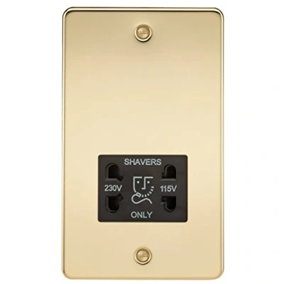 Afbeelding van Knightsbridge FPAV8900PB Flat Plate 115V/230V Dual Voltage Shaver Socket gepolijst messing met zwart inzetstuk