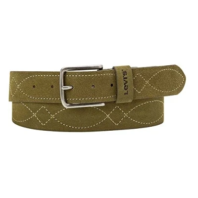 Afbeelding van Levi&#039;s heren Stitched riem van leer met borduring in de kleur Khaki, maat: 110 cm