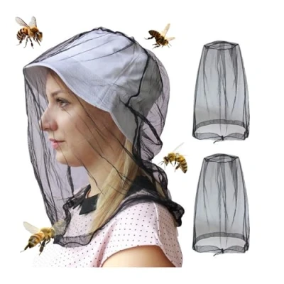 Afbeelding van Midge Head Net, 2 stuks muggennet, hoofdbescherming tegen insecten, vliegen, nylon hoofdnet, gezichtsbescherming camping, net
