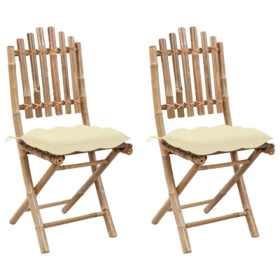 Afbeelding van Tuinstoelen 2 st inklapbaar met kussens bamboe