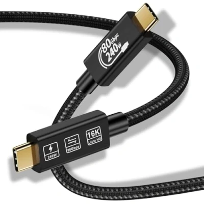 Afbeelding van CableDeconn Thunderbolt 5 verlengkabel, 240 W, USB C, 4, Super High Speed, 80 Gbps, datakabel, W snel opladen, 16 K Ultra HD video (Thunderbolt Gbps 1 m)