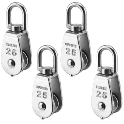 Afbeelding van PUCSIQ 4 stuks M25 katrol roestvrij staal 304, riemschijf enkel, riemschijfblok in 25 mm kabelrol, voor machinebelasting, touwen, stalen kabel, draagkracht 150 kg