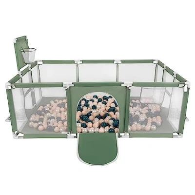 Afbeelding van Selonis Grote Speeltuin Met Plastic Ballen Babybox, Groen:Donker Turkoois/Pastelbeige/Parel,400