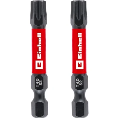 Afbeelding van Originele Einhell Impact bits, 2 delig, 50 mm, T40 (S2 staal, torsiezone, efficiënte krachtoverbrenging, rode kleurring, C 6,3 schacht)