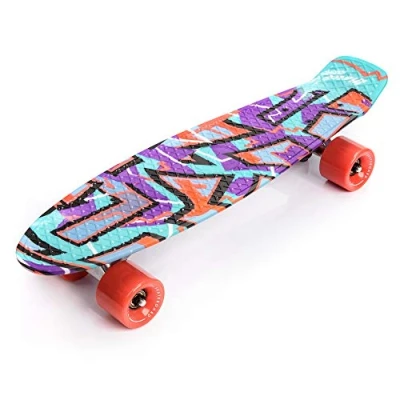 Afbeelding van Compleet Retro Plastic Skateboard Ideaal voor Kinderen en Tieners Jongens Meisjes Kunststof Miniboard met Print Cruiser board (GRAFFITI)