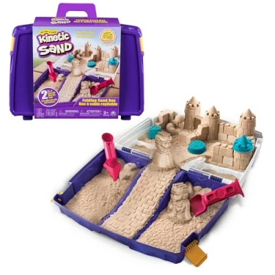 Afbeelding van Kinetic Sand, Opvouwbare zandbak met 2 pond &amp; Mold Tools, Multicolor