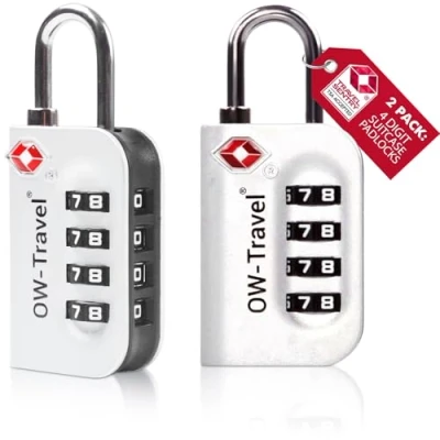 Afbeelding van OW Travel TSA Slot. Hangslot met cijfercode. Cijferslot 4 cijfers. Bagageslot Cijfercodeslot. Cijfersloten voor koffer rits bagage tas rugzak gymkluisje. Kofferslot cijfercode Zilver 2 Stuks