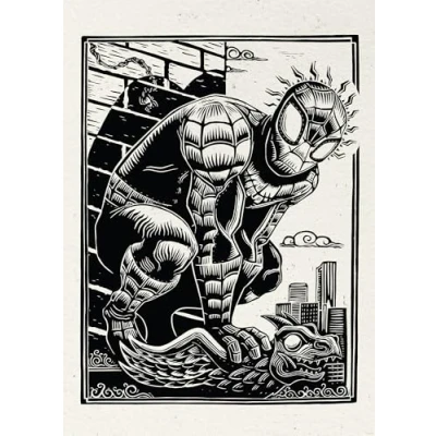 Afbeelding van Komar Artprint Marvel Spider Man Lino Cut 50 x 70 cm (breedte hoogte) kinderkamer, wandsticker (set)