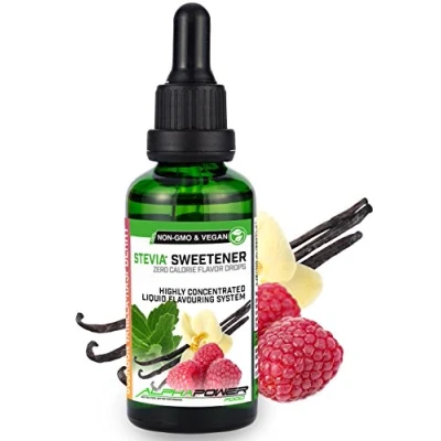 Afbeelding van ALPHAPOWER FOOD® Stevia Flavour Drops, flüssig liquid 1x50ml Aroma Vanille Himbeere, Lebensmittel flavor Konzentrat &amp; Geschmackstropfen Flave Tropfen ohne Zucker, Flavdrops zum Essen Backen