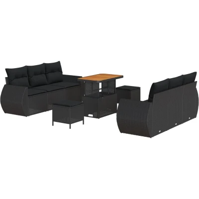 Afbeelding van vidaXL 9 Persoons Tuin Sofa Set met Kussens Zwart Poly Rattan Acacia