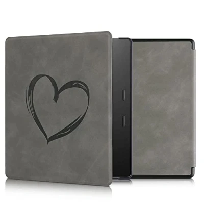 Afbeelding van kwmobile e reader hoesje compatibel met Amazon Kindle Oasis 10. Generation Kunstleren ereader cover stand Brushed Hart in grijs
