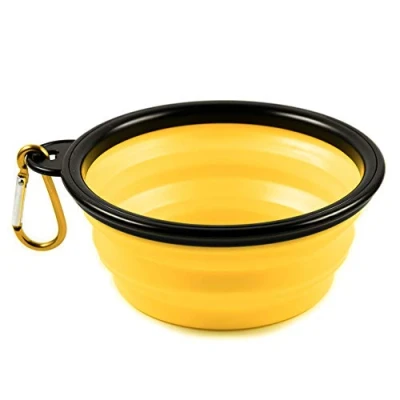 Afbeelding van PhoneNatic Opvouwbare siliconen hondenbak, geel, reisbak voor honden en katten, met karabijnhaak, S, 350 ml, 60014331