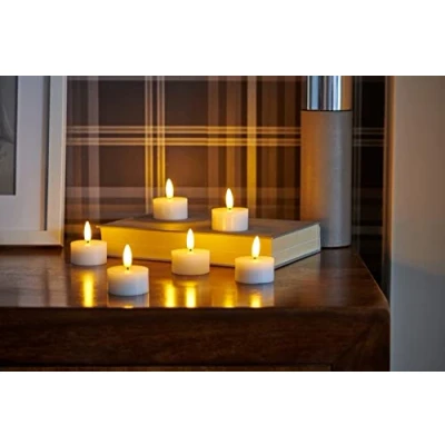 Afbeelding van Auraglow Realistische heldere echte wax flikkerende vlam met lont, werkt op batterijen, led theelichtjes, set van 6
