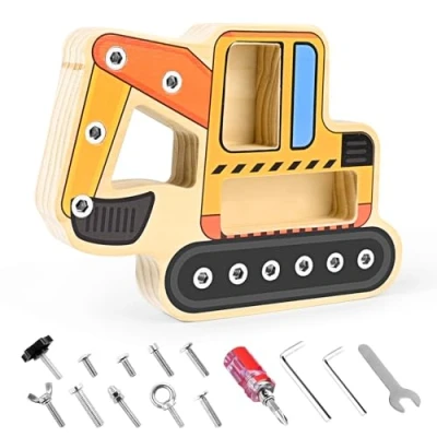 Afbeelding van Victse Montessori speelgoed vanaf 3, 4, 5 jaar, graafmachine 3 Busy Board hout, schroefplank, houten speelgoed, kinderspeelgoed, motoriekspeelgoed, educatief cadeau