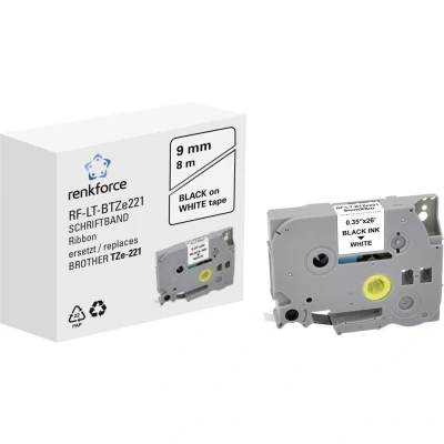 Afbeelding van Labeltape Renkforce RF LT BTZe221 Compatibel vervangt Brother TZe 221 9 mm Tapekleur: Wit Tekstkleur: Zwart 8 m