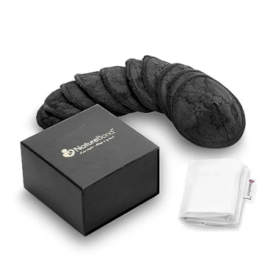 Afbeelding van NatureBond Organische Bamboe Borstkussentjes 10 Wasbare Pads met Was &amp; Opbergzakken Borstvoeding Tepelkussen voor Moederschap Herbruikbare Tepelhoezen (Mystique Zwart)