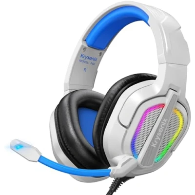 Afbeelding van Krysenix PG2 Gaming Headset voor PS4/PS5/PC/Xbox One, Ergonomisch ontwerp Over Ear met AI Stereo Microfoon Geluid, Computer 3,5 mm Jack &amp; RGB Licht Wit/Groen