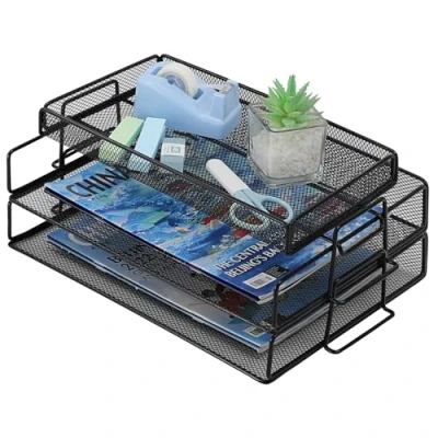 Afbeelding van 2 lagen brievenbak, archieflade voor kantoor, papierlade bureau organizer lade, papieren map, opgeruimde A4, bestandsdocumenthouder thuiskantoor, school