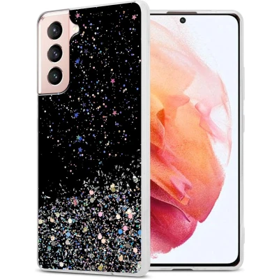 Afbeelding van Cadorabo Hoesje geschikt voor Samsung Galaxy S21 5G in Zwart met Glitter Beschermhoes van flexibel TPU silicone fonkelende glitters Case Cover Etui