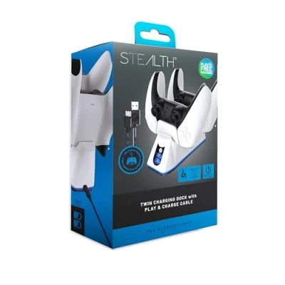 Afbeelding van Stealth Twin Charging Dock + Play &amp; Charge kabel (PS5), Accessoires voor spelcomputers, Wit