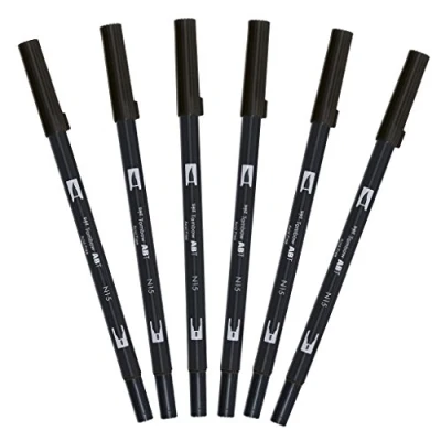 Afbeelding van Tombow ABT N15 6P viltstift Dual Brush Pen met twee punten, [6 stuks] zwart