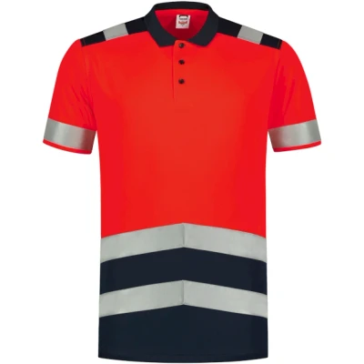 Afbeelding van Tricorp 203007 Poloshirt High Vis Bicolor Fluor rood/inkt maat 6XL
