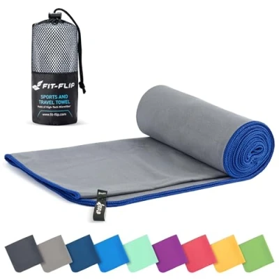 Afbeelding van Microvezel handdoeken compact, ultralicht &amp; sneldrogend handdoek de perfecte sporthanddoek, strandlaken en reishanddoek (50x100cm 1 stuk, grijs donkerblauw)
