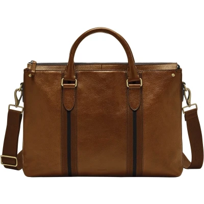 Afbeelding van FOSSIL Afzonderlijke gevallen Handtas met laptopvak Houston Top Zip Workbag Dark Brown Bruine