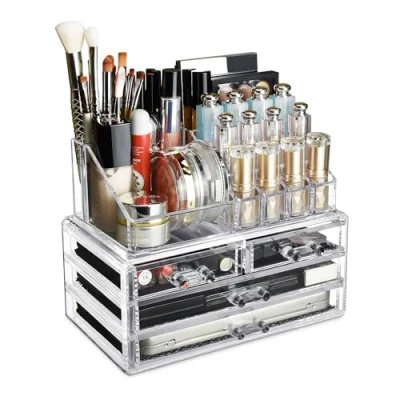 Afbeelding van Ikee Design Duidelijke Cosmetische Opslag Organizer, Make up Organizer Display Case voor Ijdelheid, Badkamer Teller of Dressoir