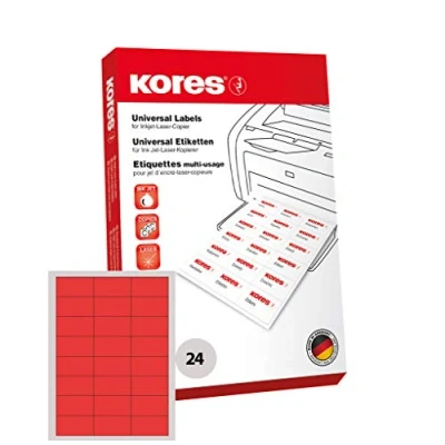 Afbeelding van Kores, Labels, Etiket L7037R 70x37mm rood 2.400 stuks/verpakking.
