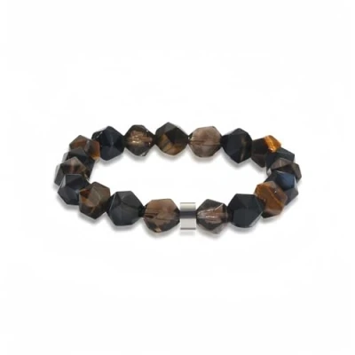 Afbeelding van LerijN edelsteen armbanden, chakra armband natuurlijke veelhoekige bruine tijgeroog steen kralen kristal elastische armbanden kerst sieraden voor vrouwen mannen, As