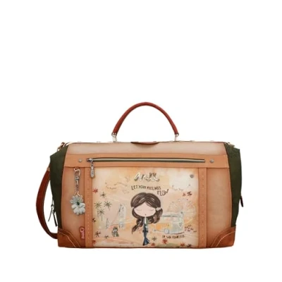 Afbeelding van Anekke Peace &amp; Love reistas originele damesbagage vintage sluiting opening dokterstas inspiratie jaren 60 49 x 30 21 cm Kleur: camel, Bruin,