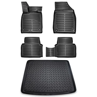 Afbeelding van Elmasline 3D rubberen matten en kofferbakmatset voor Skoda ENYAQ iV vanaf 2021, past alleen in de bovenste laadvloer, accessoires, vloermatten + kofferbakmat