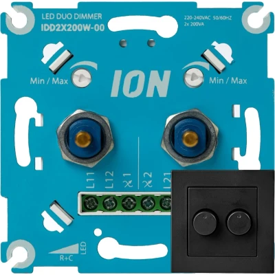 Afbeelding van DUO LED Dimmer Inbouw 2 x 0,3 200W Mat Antracieten Afdekplaat ION INDUSTRIES