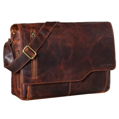 Afbeelding van STILORD &#039;Marlon&#039; lederen tas heren business uni kantoor vintage schoudertas groot DIN A4 met 15,6 inch laptop vak elegante aktetas gemaakt van echt runderhuid, Kleur:bordeaux bruin