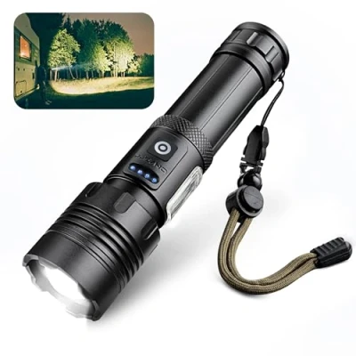 Afbeelding van AiQInu Led zaklamp, oplaadbaar, 10.000 lumen, zeer heldere zaklamp USB, 7 lichtmodi, zoombaar, IPX4 waterdicht, voor camping, buiten