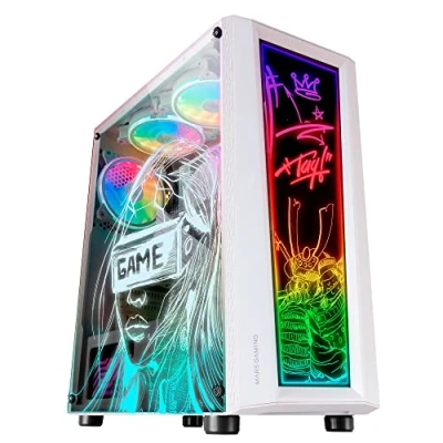 Afbeelding van Mars Gaming MC ART Wit, ATX PC Case, Dual Drawable Gehard Glas, ARGB 12 Mode, 12cm Fan