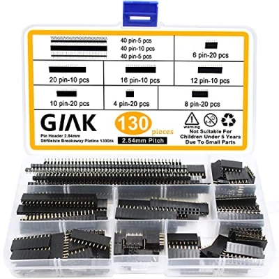 Afbeelding van GIAK 130Stks 2.54mm Pin Headers Breakaway PCB Board enkele rij mannelijke en vrouwelijke Header Connector Kit voor Arduino Prototype Shield