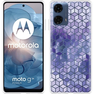 Afbeelding van Cazy Hoesje geschikt voor Motorola Moto G04/G04s/G24/G24 Power Paars Hexagon Marmer