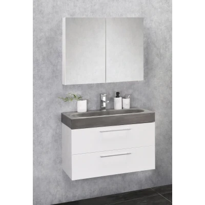 Afbeelding van Differnz Somero badmeubelset 80cm spiegelkast hoogglans wit beton