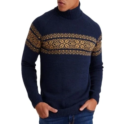 Afbeelding van Leif Nelson coltrui voor heren, Noorse gebreide trui met winterpatroon, warme herfst en winter, blauw, S