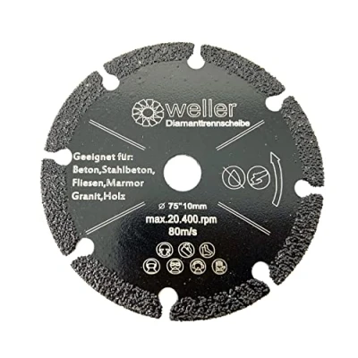 Afbeelding van WELLERWERKZEUGE Allessnijblad diamantdoorslijpschijf geschikt voor Bosch GWS 10,8 12 12V 76 V EC Professional mini accu haakse slijper aluminium