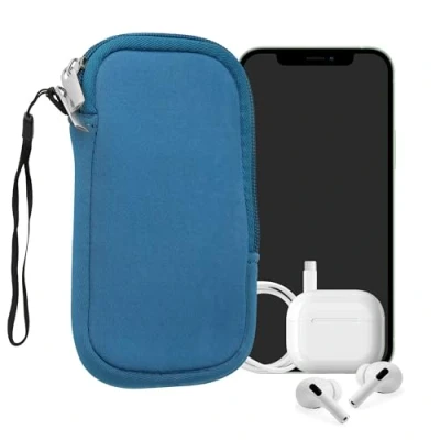 Afbeelding van kwmobile telefoontasje universeel voor XS 3,5/4&quot; smartphones 12,5 x 6,5 cm Hoesje met rits en polslusje In korenbloemenblauw