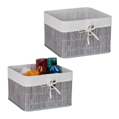Afbeelding van opbergmand bamboe set van 2 20 x 31 cm badkamer grijs