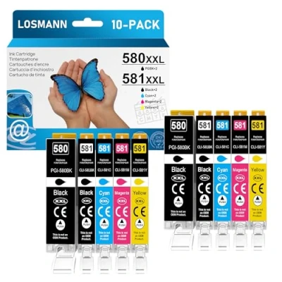 Afbeelding van LOSMANN Printercartridges, compatibel met Canon PGI 580 XXL CLI 581 voor Pixma TS6350 TS6150 TS8150 TS8250 TS6250 TS705 TS705a TS8151 TS6151 TS8152 TS9150 TS9155