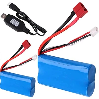 Afbeelding van Yangers 2 pack Li ion oplaadbare batterij 7.4V 2000mAh 2S 20C T stekker vrouwelijke connector met USB oplader voor RC auto off road truck jumper WLtoys
