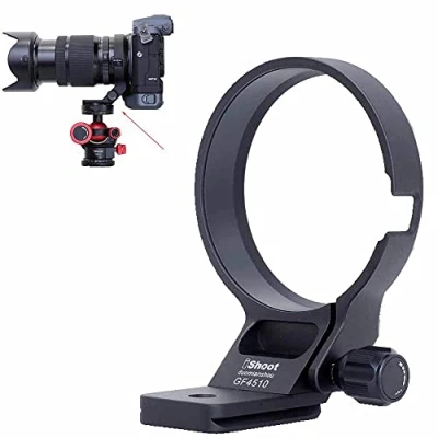 Afbeelding van iShoot Lens Collar Statief Mount Ring Socket Compatibel met Fujifilm Fuji GF 45 100mm f/4 R LM OIS WR, Metalen Ondersteuning Houder Beugel Bottom is Arca Swiss Fit Quick Release Plate Zwaluwstaart Groove